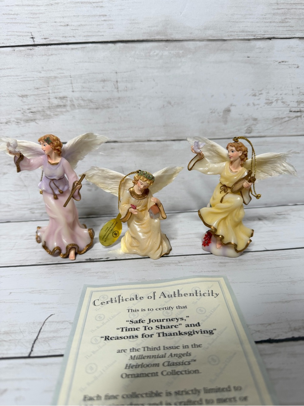 Bradford Editions Millennial Angels Set of 3 2001 Heirloom Ornaments COA